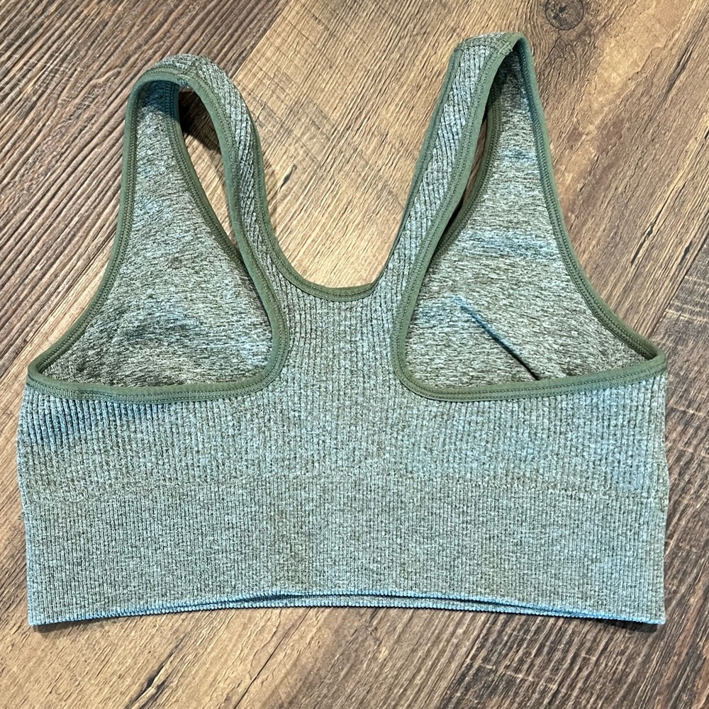 Aerie ribbed sports bra womens size small moss green with darker piping spandex - Picture 2 of 4